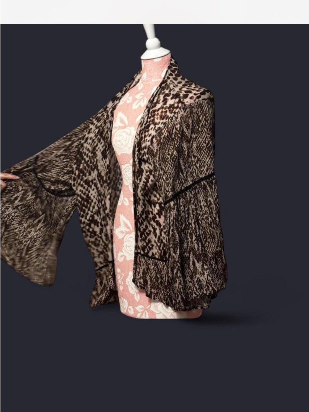 Lightweight Animal Print Kimono Cardigan - Brown & Black